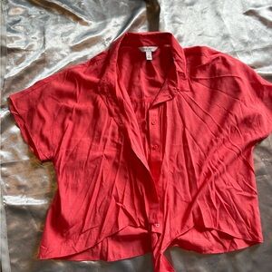 Nine West Pink Short Sleeve Tie Front Blouse